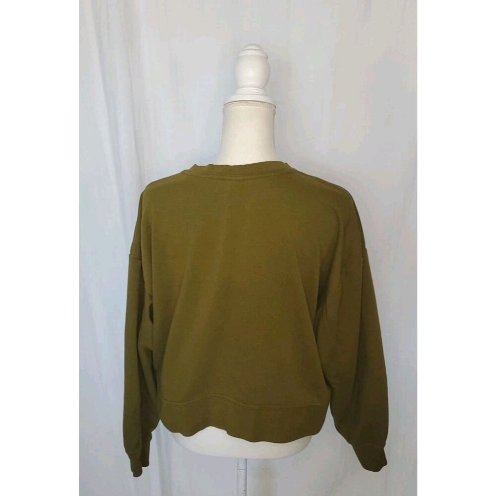 Nike Oversized Cropped Long Sleeve Crew Neck Sweatshirt Olive Green Textured SzM - Picture 3 of 9